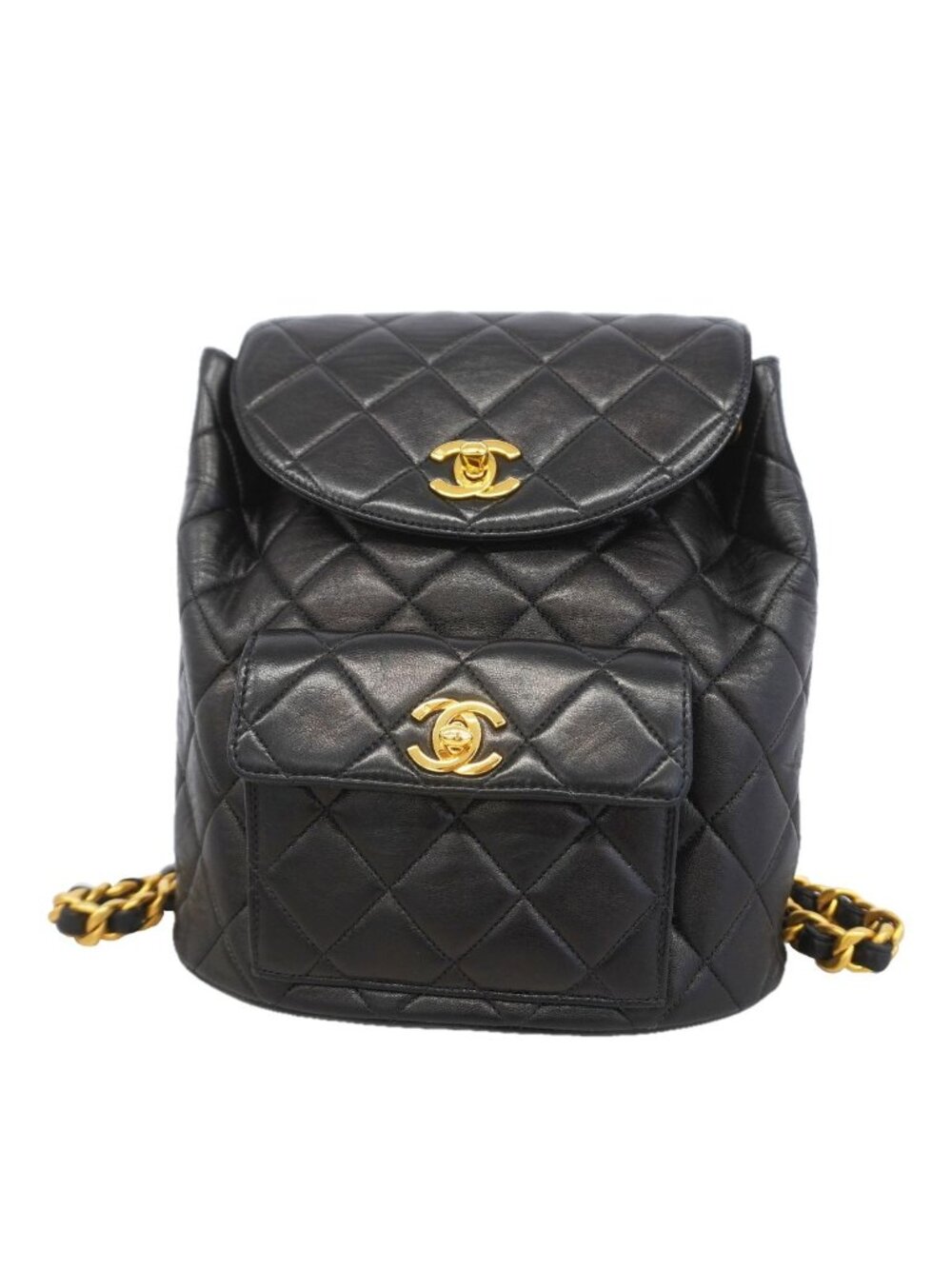 Chanel Backpack Quilted Lambskin Black Gold